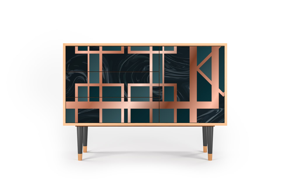 Buffet  bleu-vert 3 tiroirs et 1 porte L 115 cm