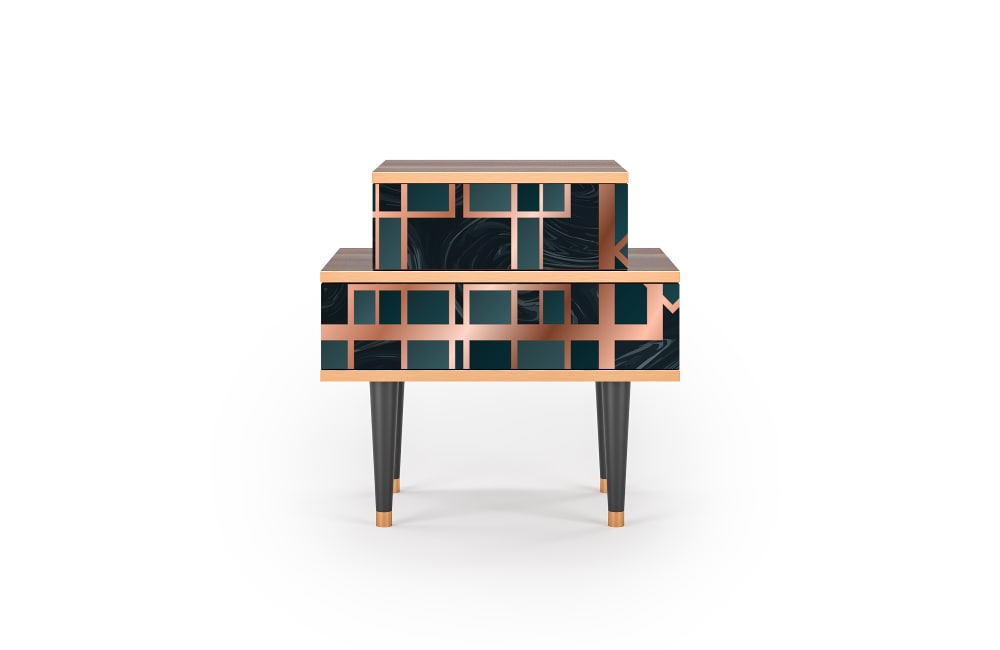 Table de chevet bleu-vert 2 tiroirs L 58 cm