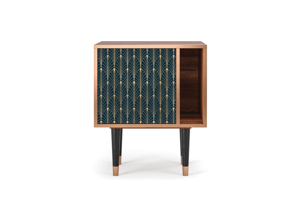 Table de chevet bleu et jaune 1 porte L 58 cm