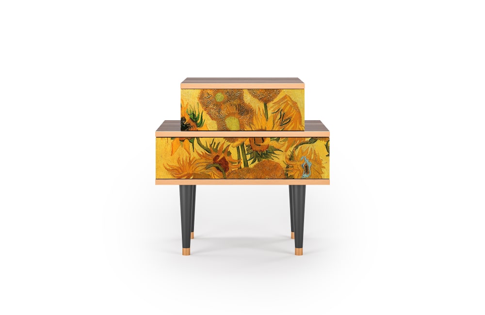 Table de chevet jaune 2 tiroirs L 58 cm