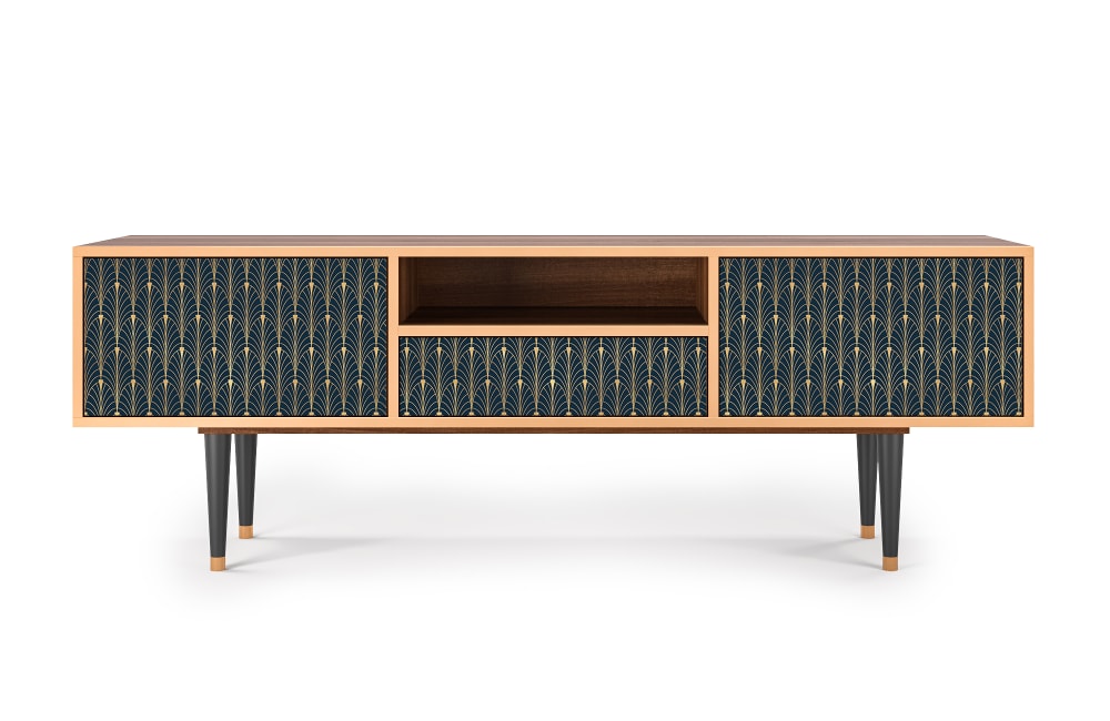 Meuble TV  bleu et jaune 1 tiroir et 2 portes L 170 cm