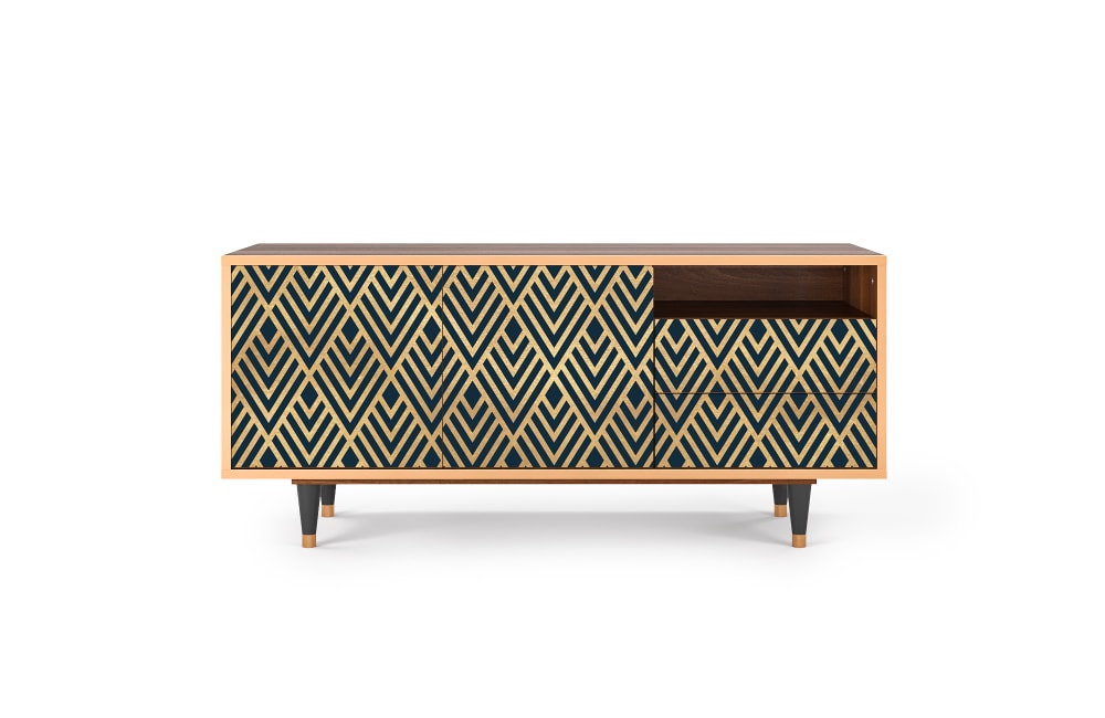 Meuble TV  bleu 2 tiroirs et 2 portes L 125 cm