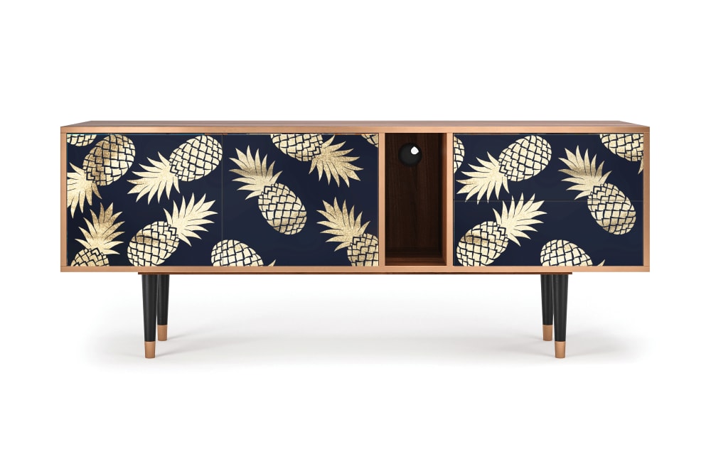 Meuble TV  bleu et jaune 2 tiroirs et 2 portes L 170 cm