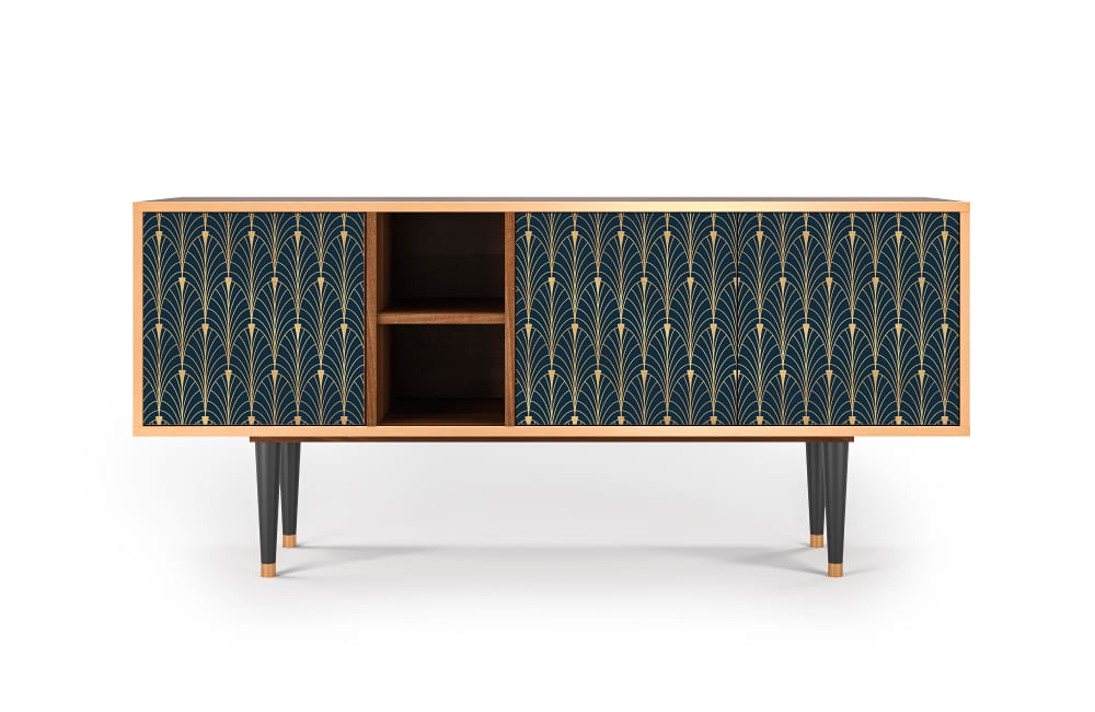 Meuble TV  bleu et jaune 3 tiroirs L 150 cm