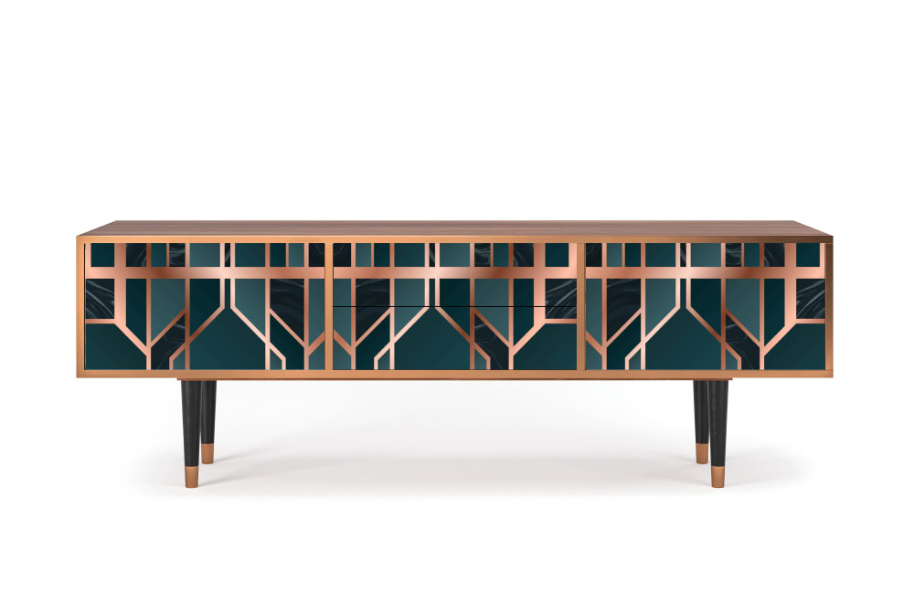 Meuble TV  bleu-vert 2 tiroirs et 2 portes L 170 cm