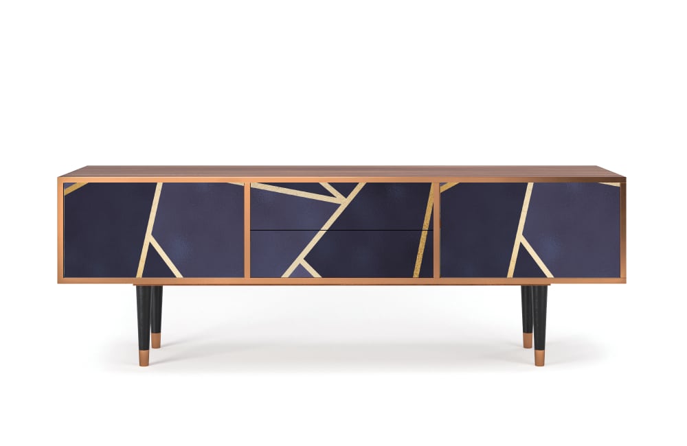 Meuble TV  bleu 2 tiroirs et 2 portes L 170 cm