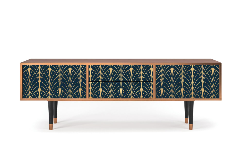 Meuble TV  bleu et jaune 2 tiroirs et 2 portes L 170 cm