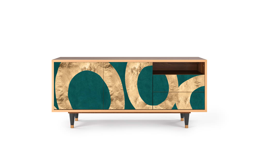 Meuble TV  bleu-vert 2 tiroirs et 2 portes L 125 cm