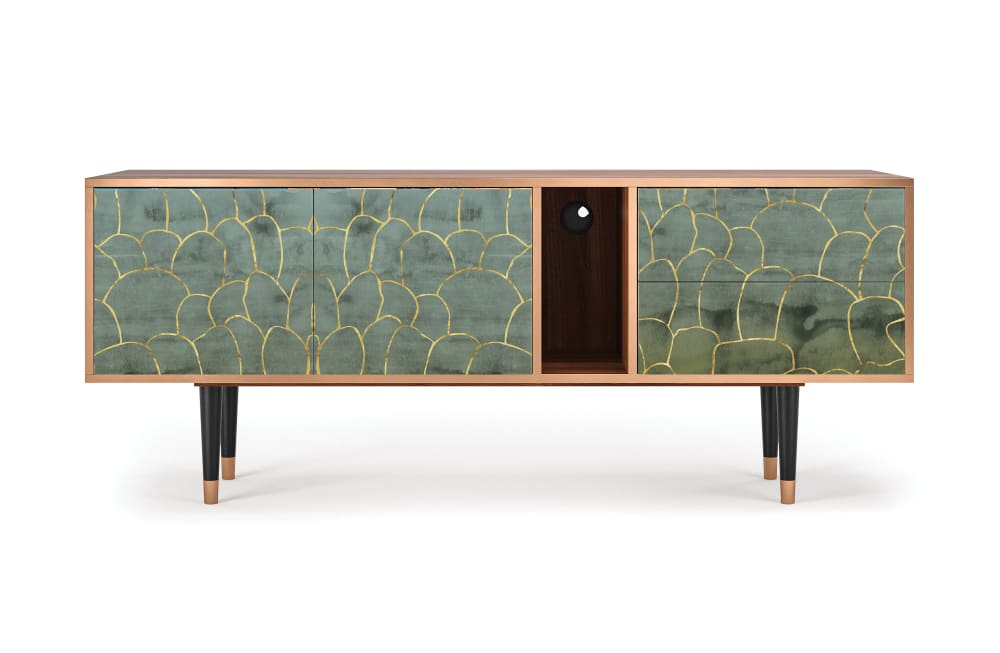 Meuble TV  bleu-vert 2 tiroirs et 2 portes L 170 cm