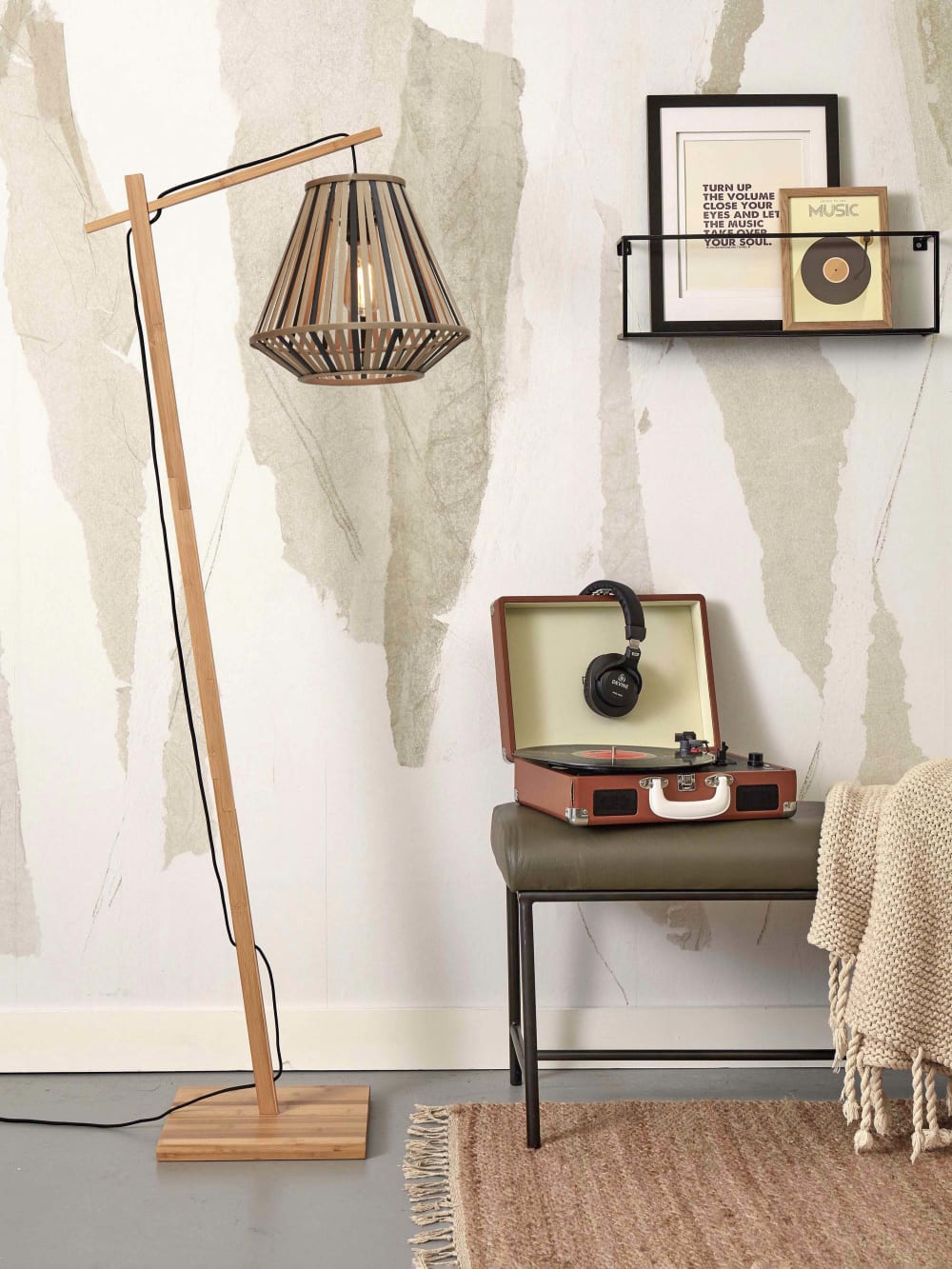 Lampadaire bambou brun 57x30x150cm — vue 4