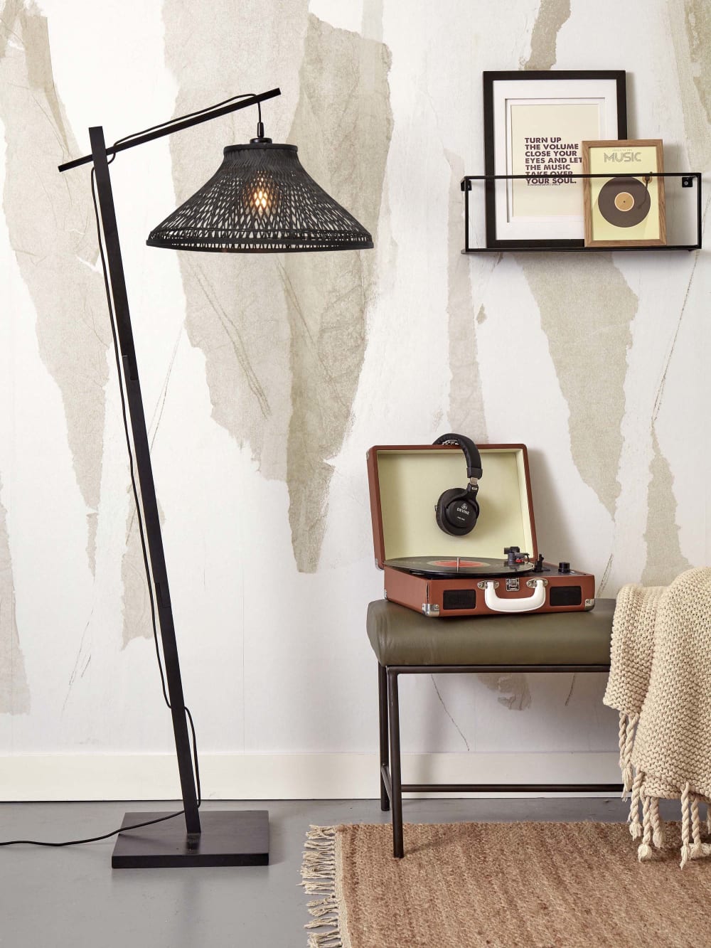 Lampadaire bambou noir ø45cm — vue 4