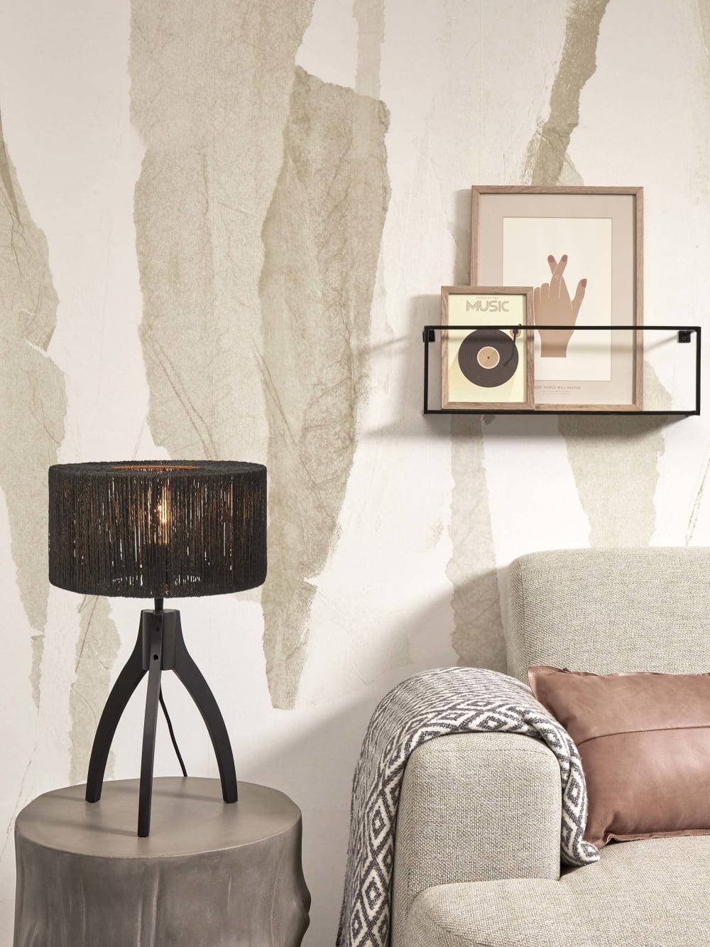 Lampe de table textile noir ø30cm — vue 4