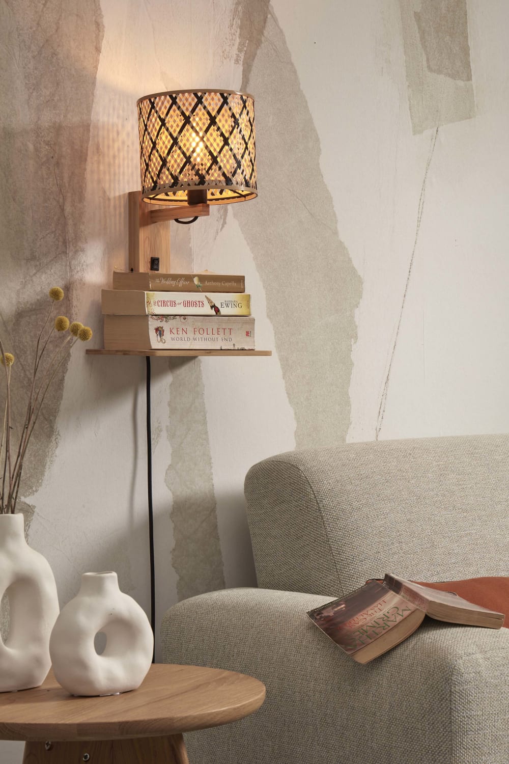 Applique bambou naturel/noir, h. 52cm