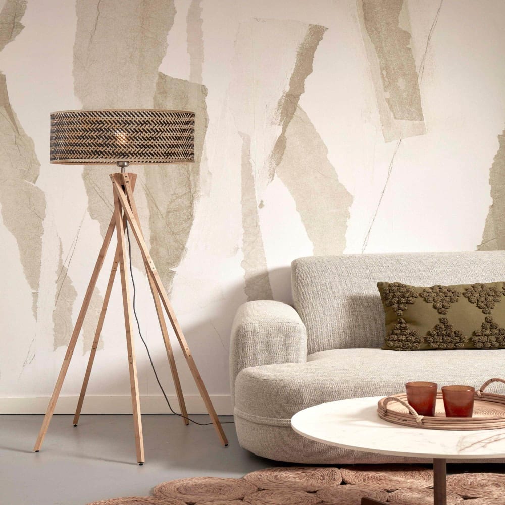 Lampadaire bambou abat-jour bambou naturel/noir, h. 146cm