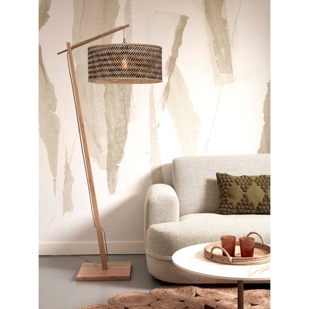 Lampadaire bambou abat-jour bambou naturel/noir, h. 176cm