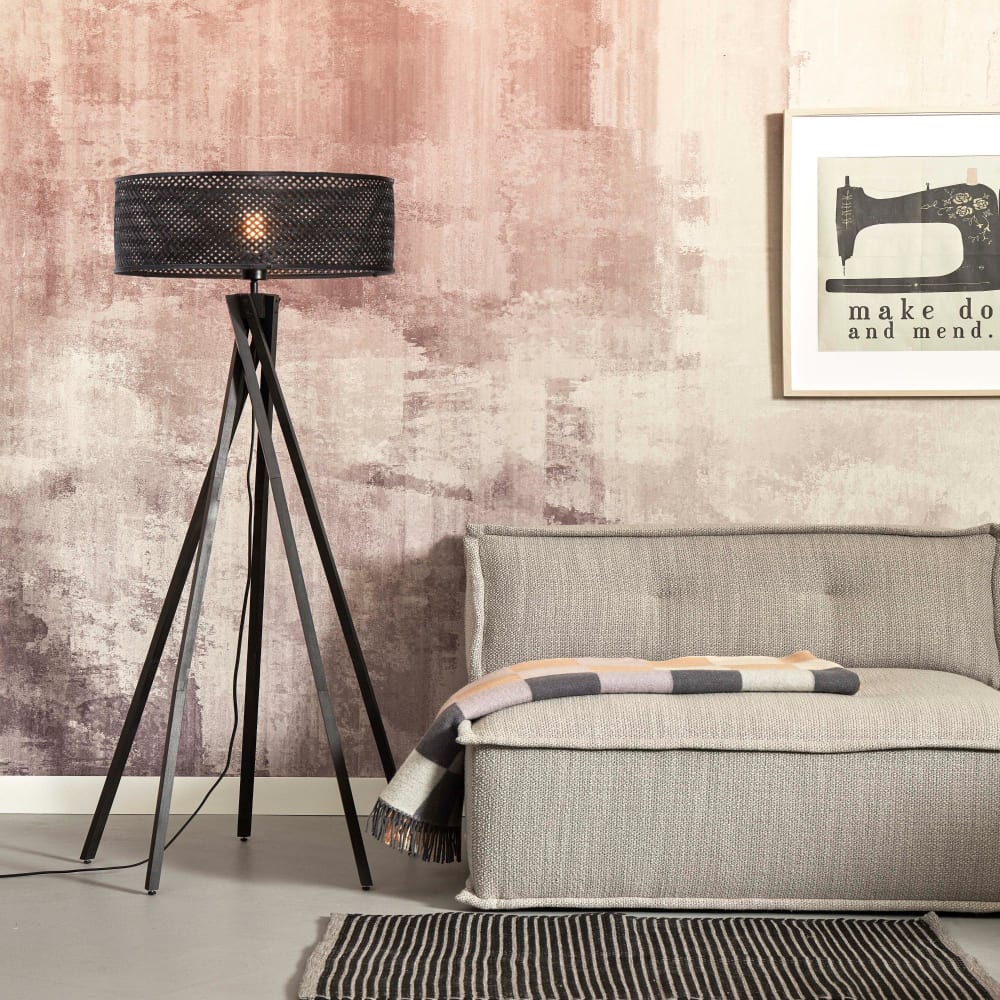 Lampadaire bambou abat-jour bambou noir, h. 146cm