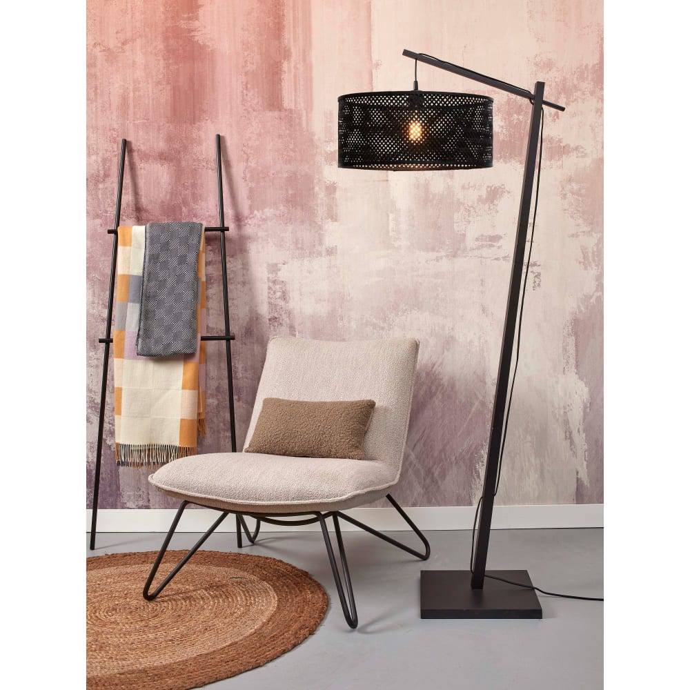 Lampadaire bambou abat-jour bambou noir, h. 176cm