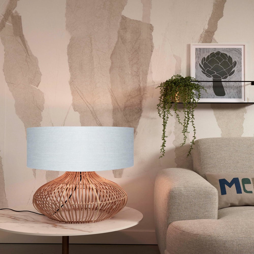 Lampe de table rotin abat-jour lin naturel/gris clair, h. 60cm — vue 3
