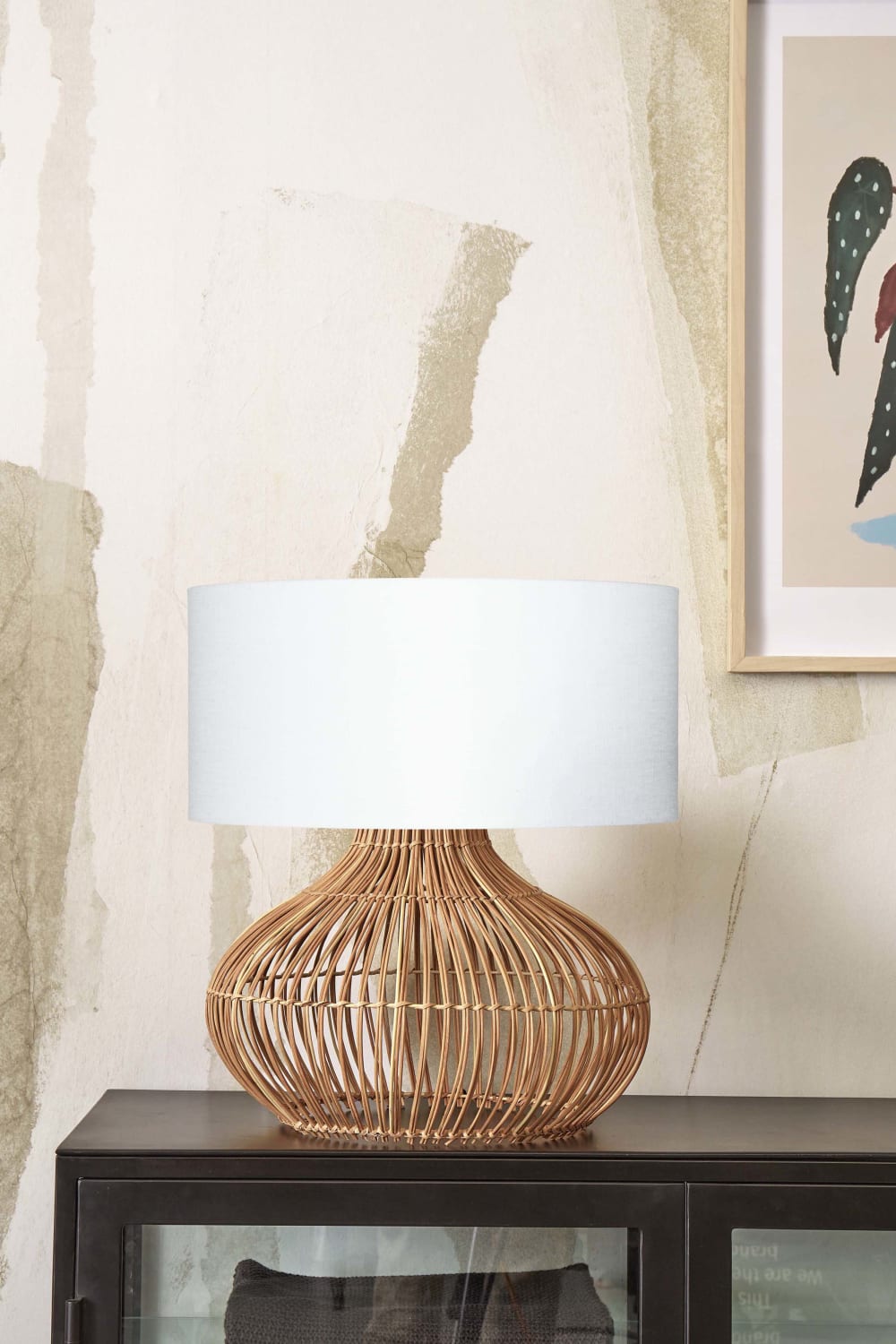Lampe de table rotin abat-jour lin naturel/blanc, h. 60cm — vue 3