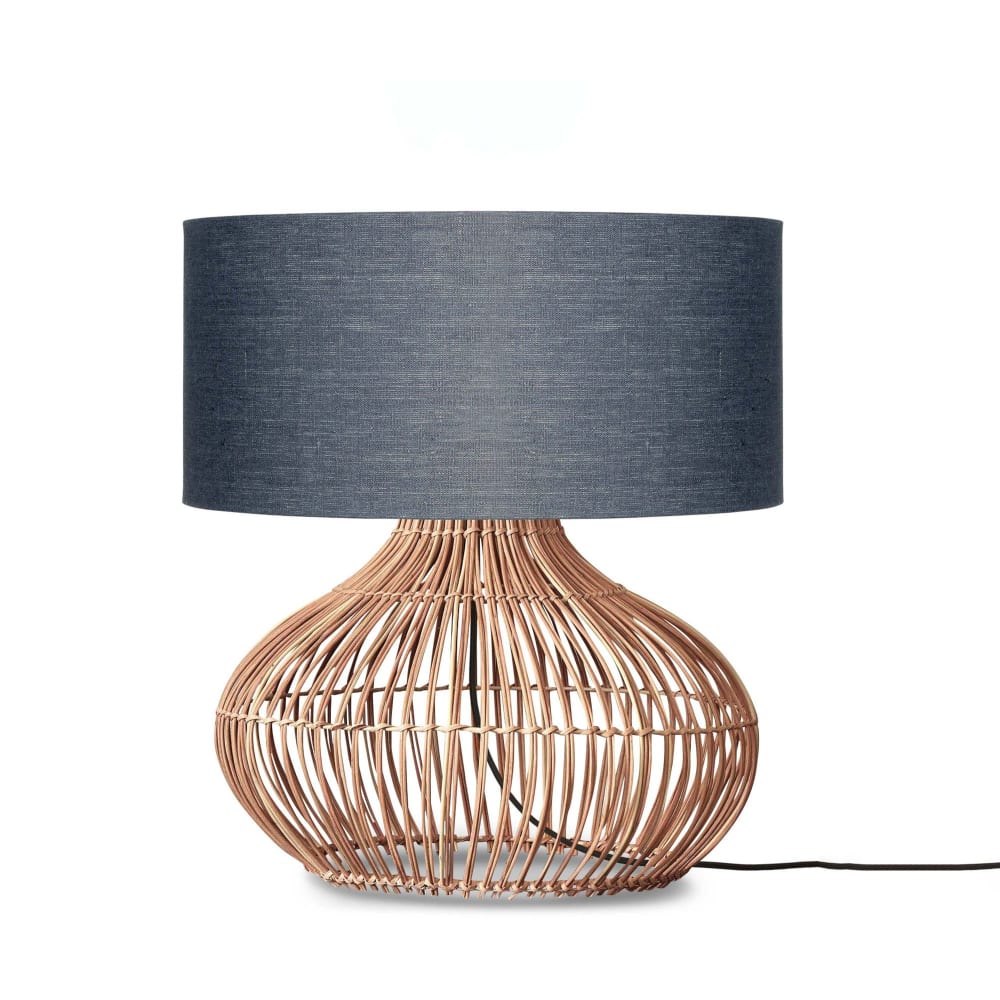 Lampe de table rotin abat-jour lin naturel/gris foncé, h. 60cm