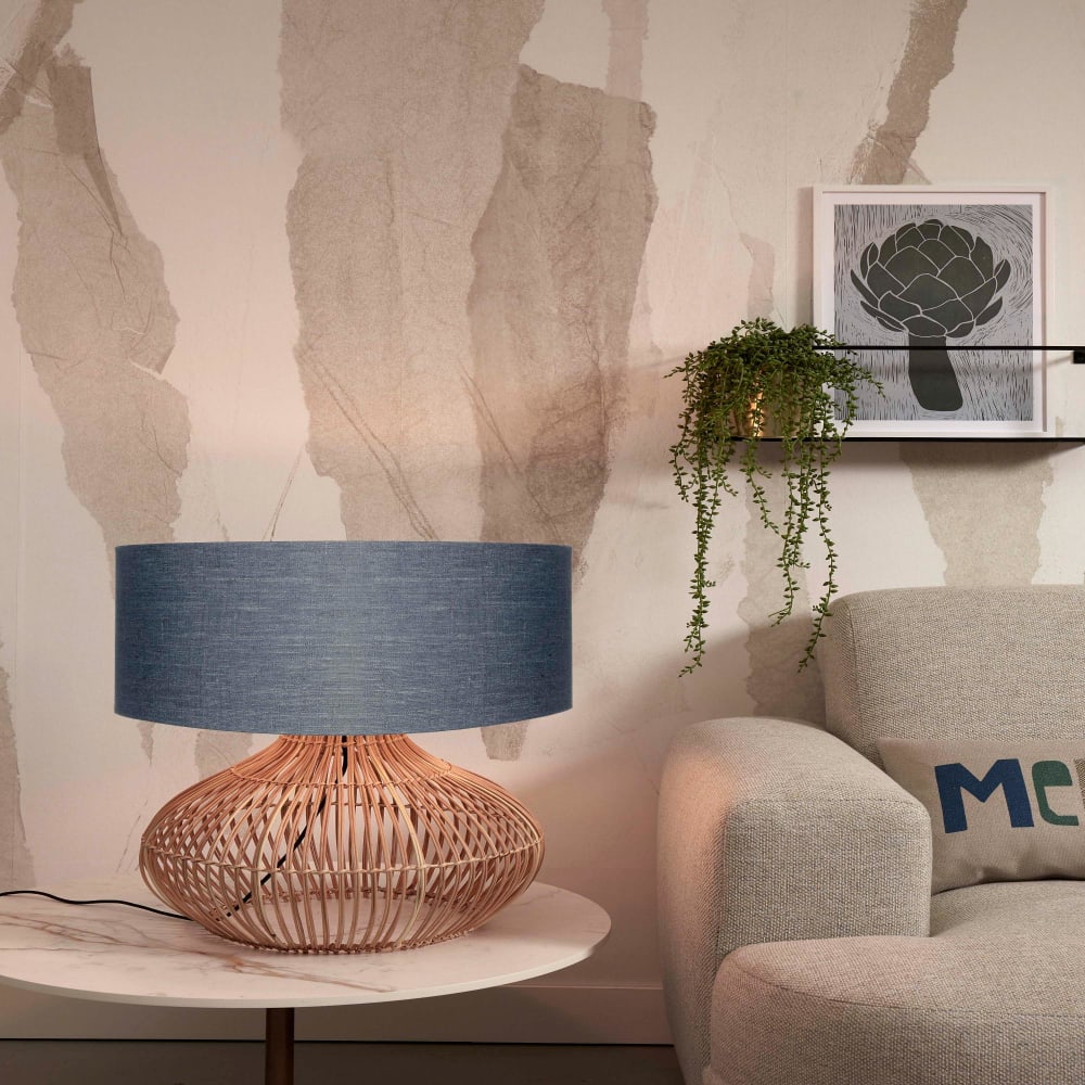 Lampe de table rotin abat-jour lin naturel/gris foncé, h. 60cm — vue 3
