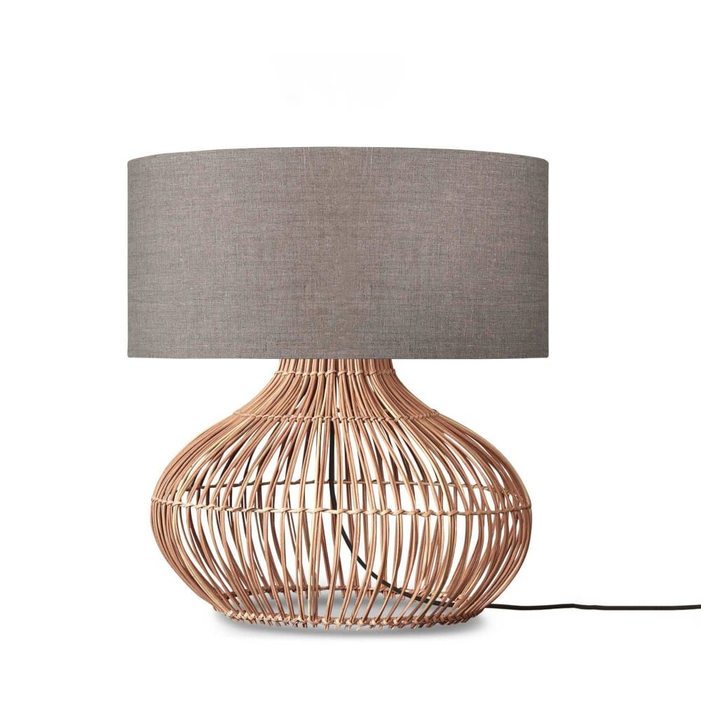 Lampe de table rotin abat-jour lin naturel/lin foncé, h. 60cm