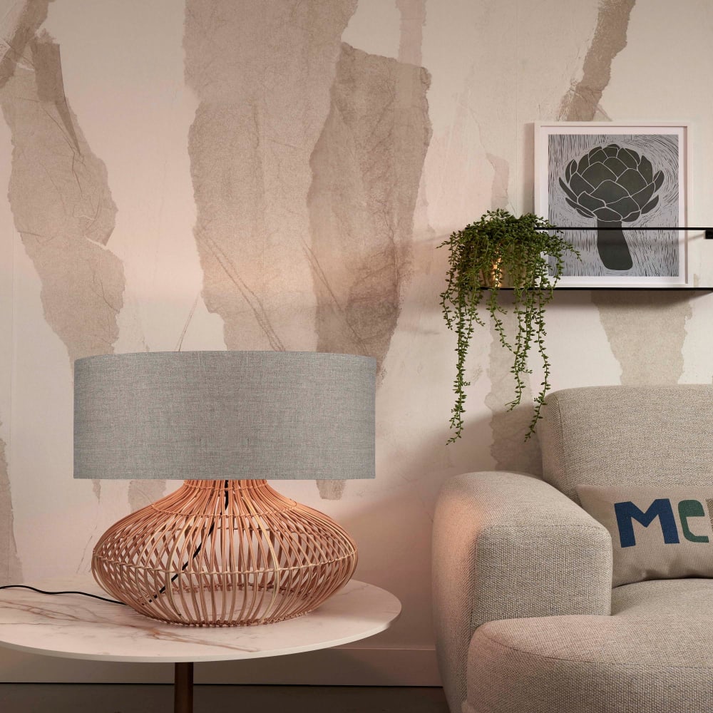 Lampe de table rotin abat-jour lin naturel/lin foncé, h. 60cm