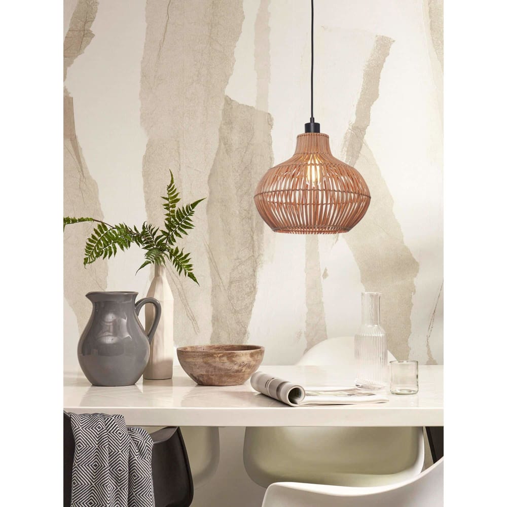 Suspension rotin brun ø32cm — vue 3