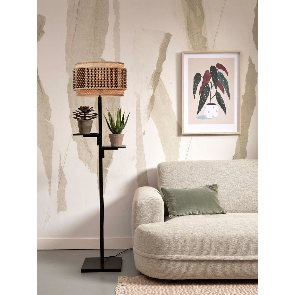 Lampadaire bambou abat-jour bambou naturel/noir, h. 160cm