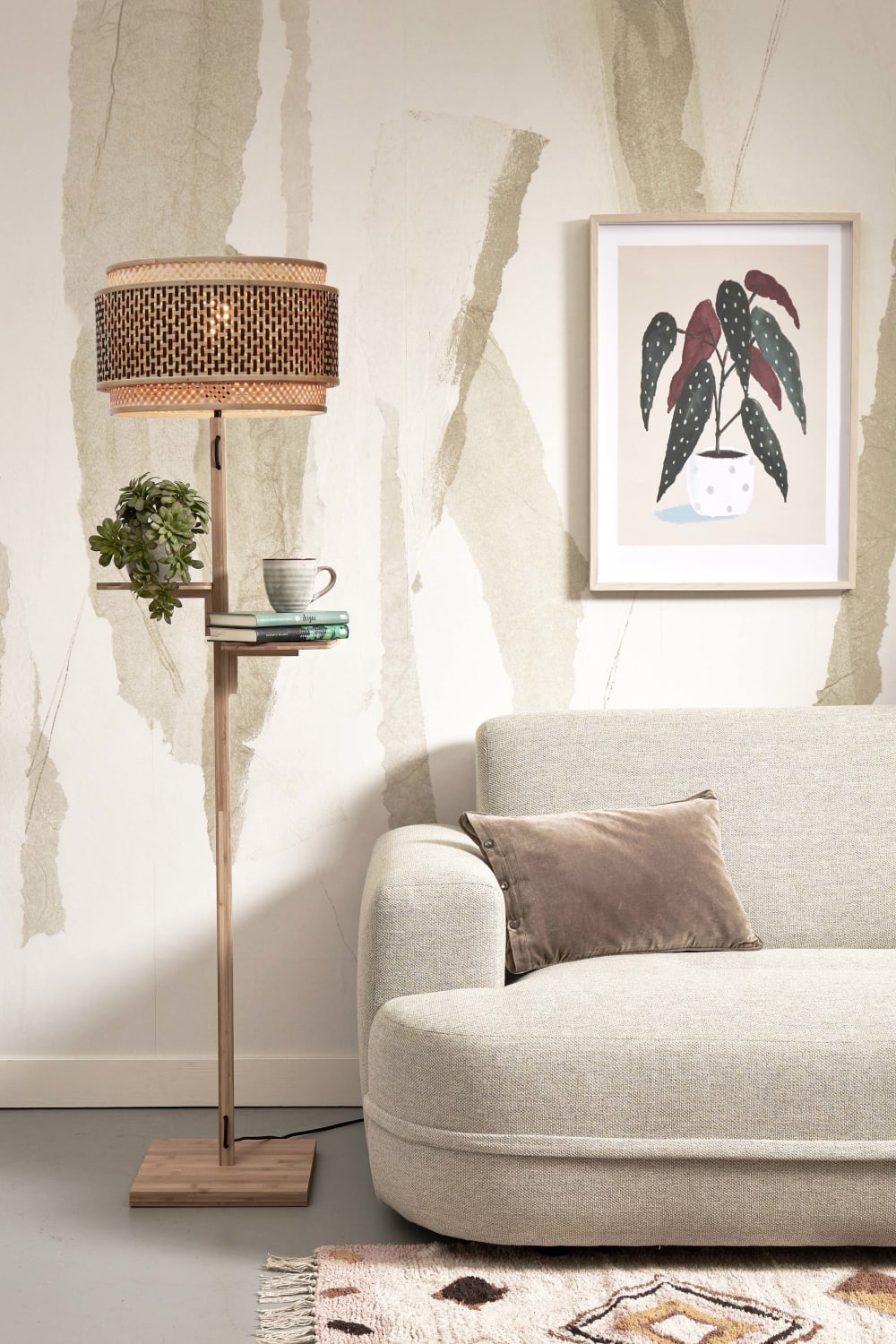 Lampadaire bambou abat-jour bambou naturel/noir, h. 160cm