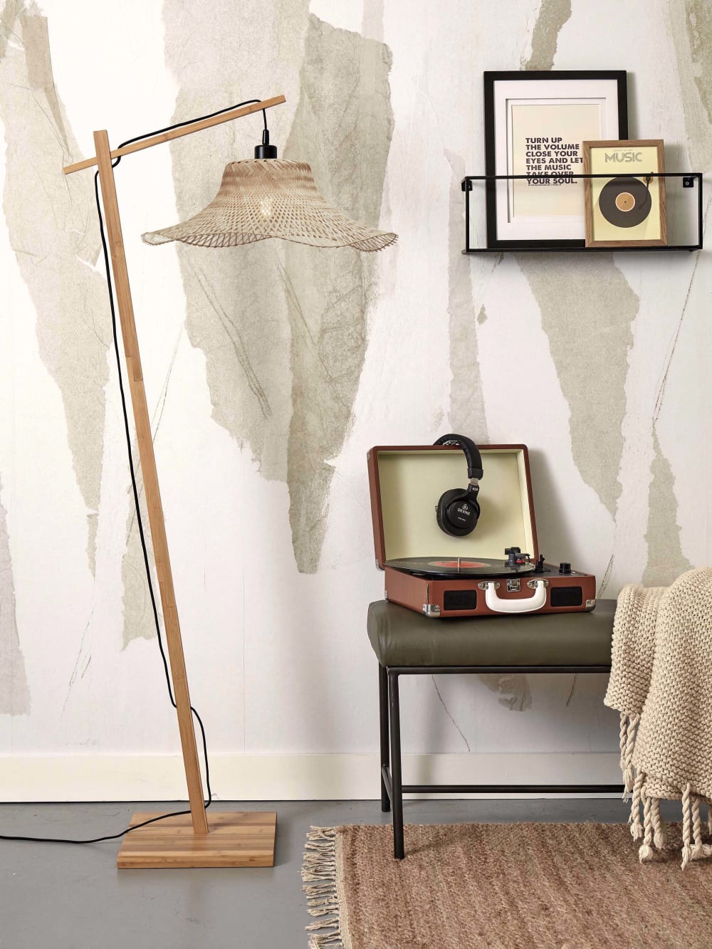 Lampadaire bambou brun 77x50x150cm — vue 4