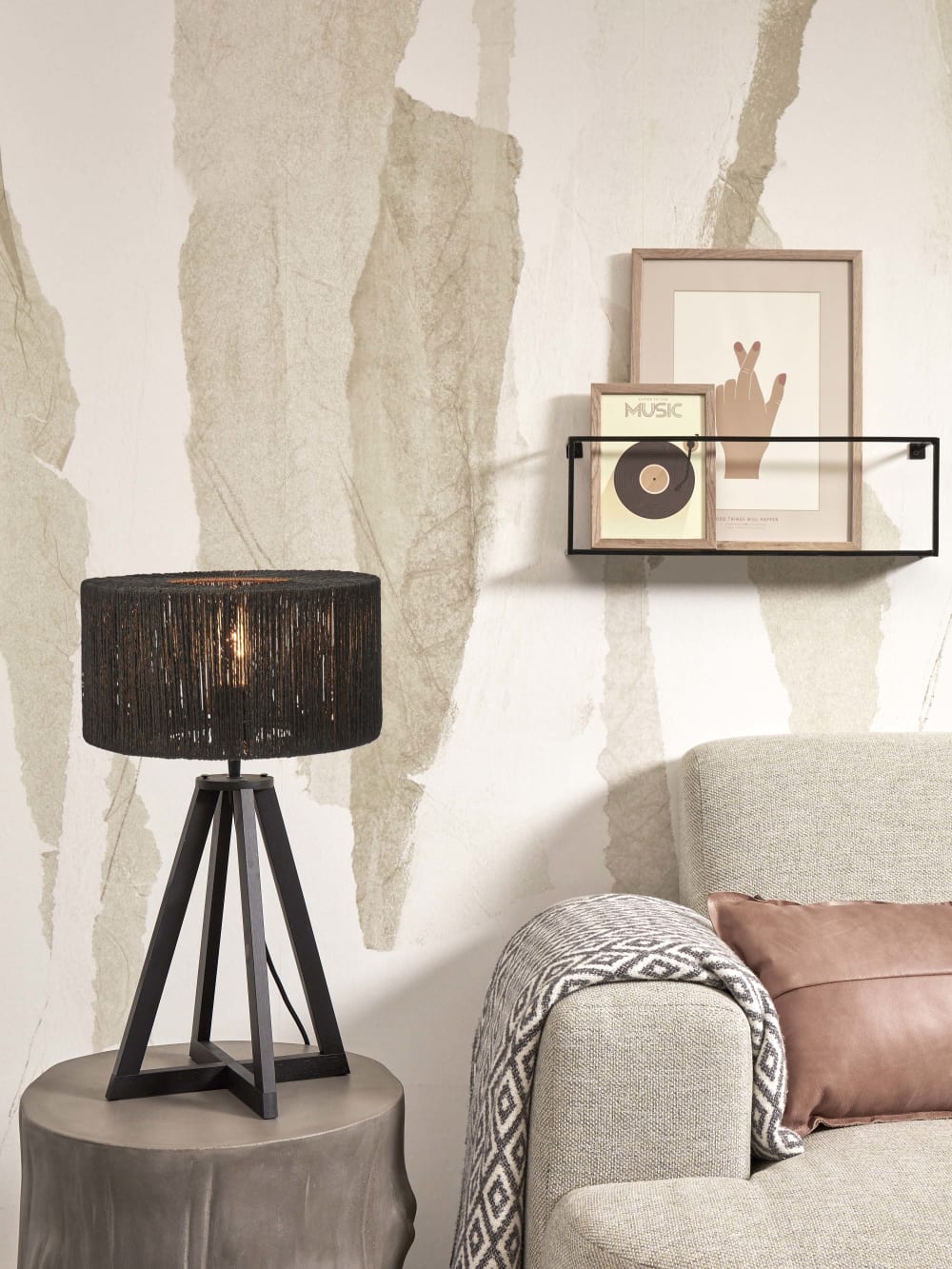 Lampe de table textile noir ø30cm — vue 4