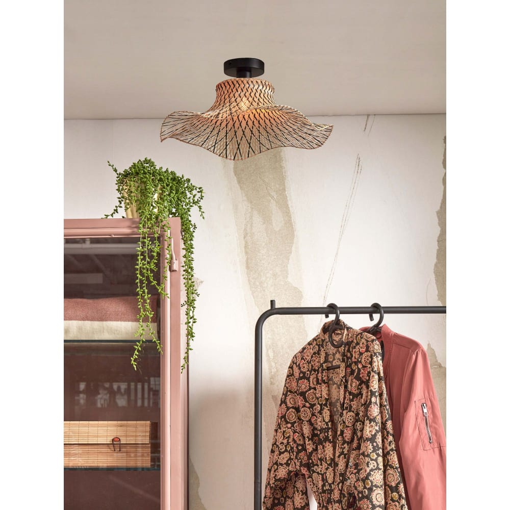 Plafonnier bambou brun 50x50x15cm — vue 3