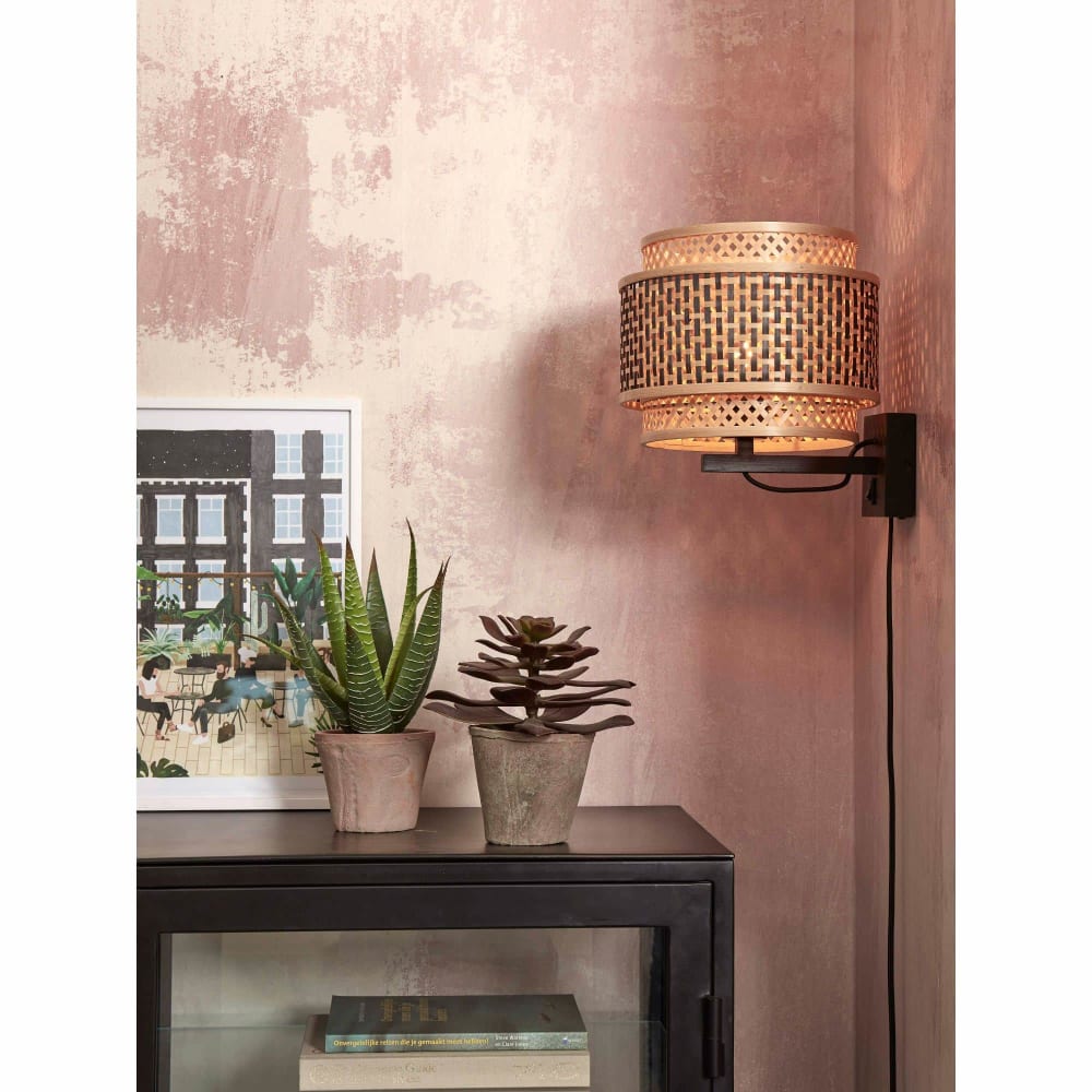 Applique bambou abat-jour bambou naturel/noir, h. 25cm