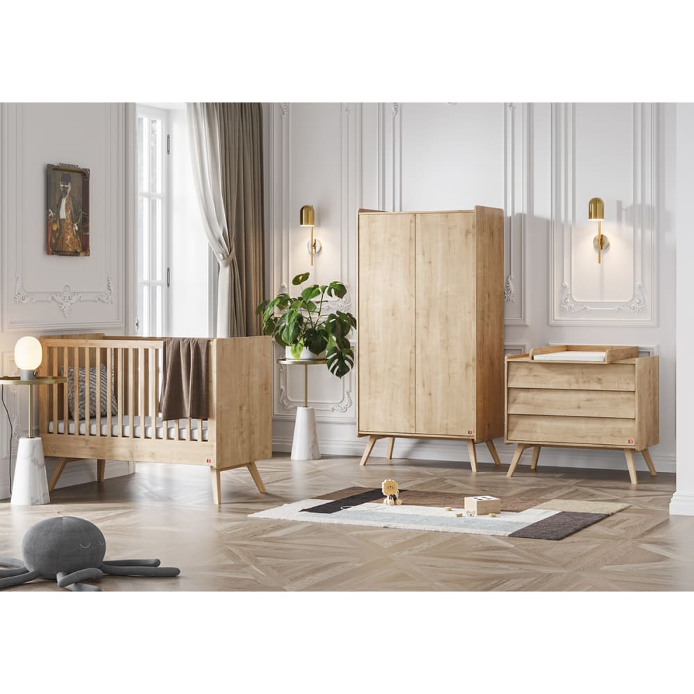 Chambre complète lit bébé - commode panneaux mélaminés marron (Vox) - Image 1