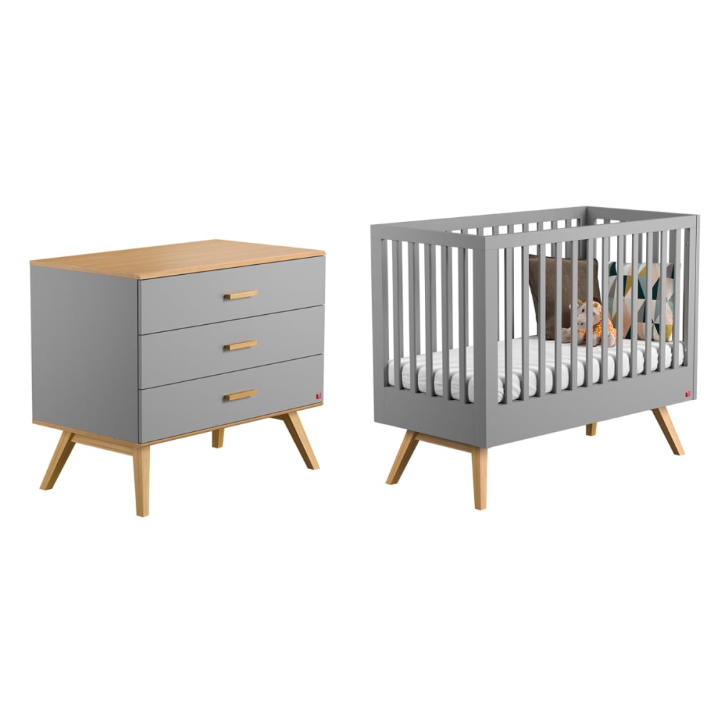 Chambre bébé : Duo - Lit bébé 60x120 commode gris