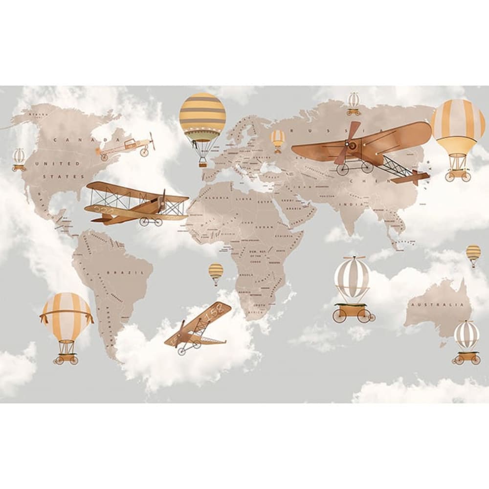Papel pintado autoadhesivo mapamundi y avionetas 400x260cm - Maisons du Monde