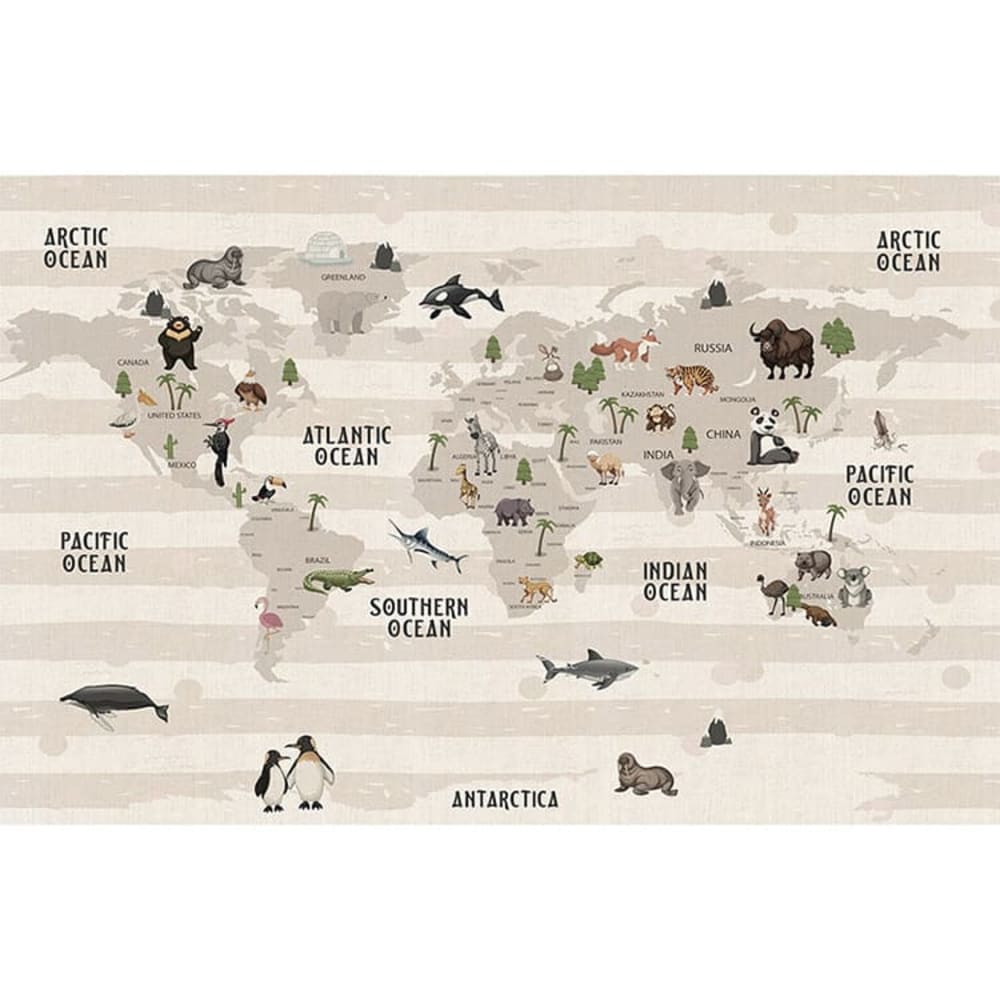 Papel pintado autoadhesivo mapamundi y animales 400x260cm - Maisons du Monde