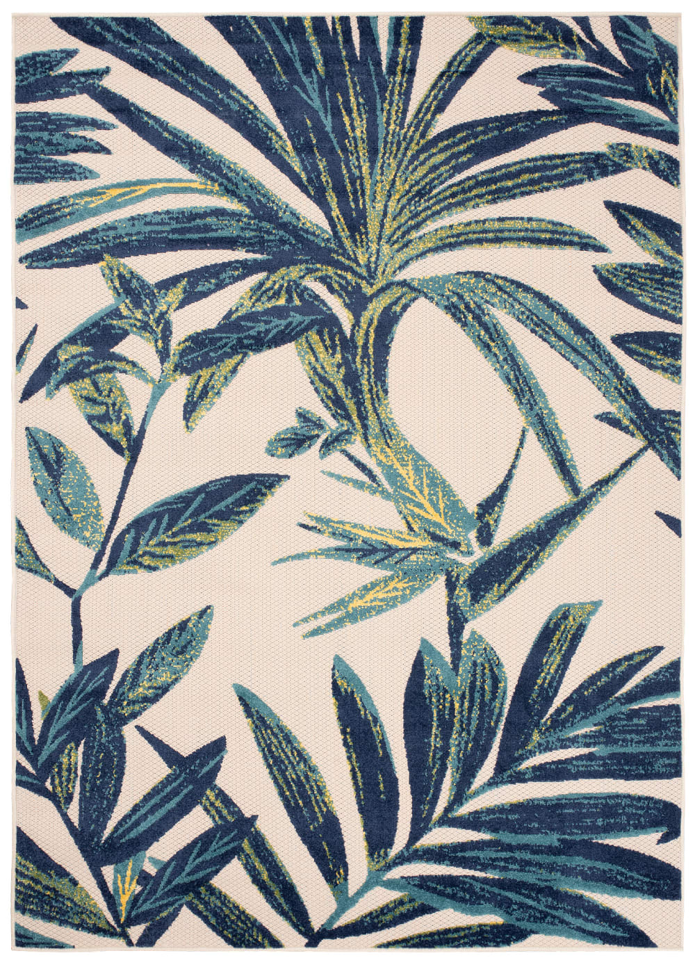 Alfombra interior exterior azul verde crema hojas 3d 140 x 200 cm