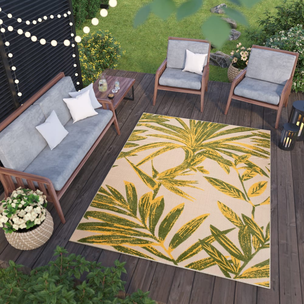 Alfombra interior exterior verde amarillo hojas 3d 200 x 300 cm - Maisons du Monde