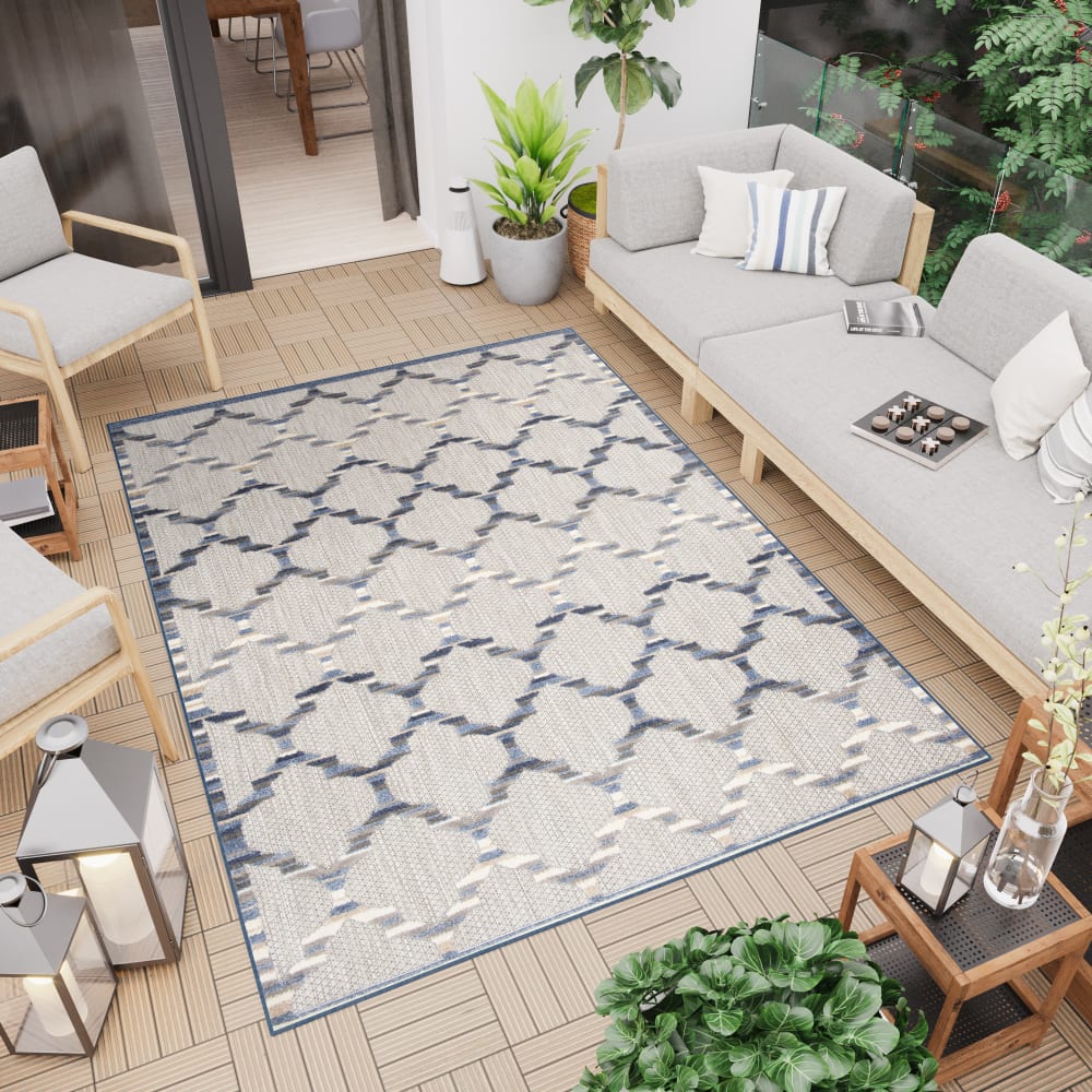 Tappeto interni esterni 3d beige blu gris 80x150cm - Tapiso