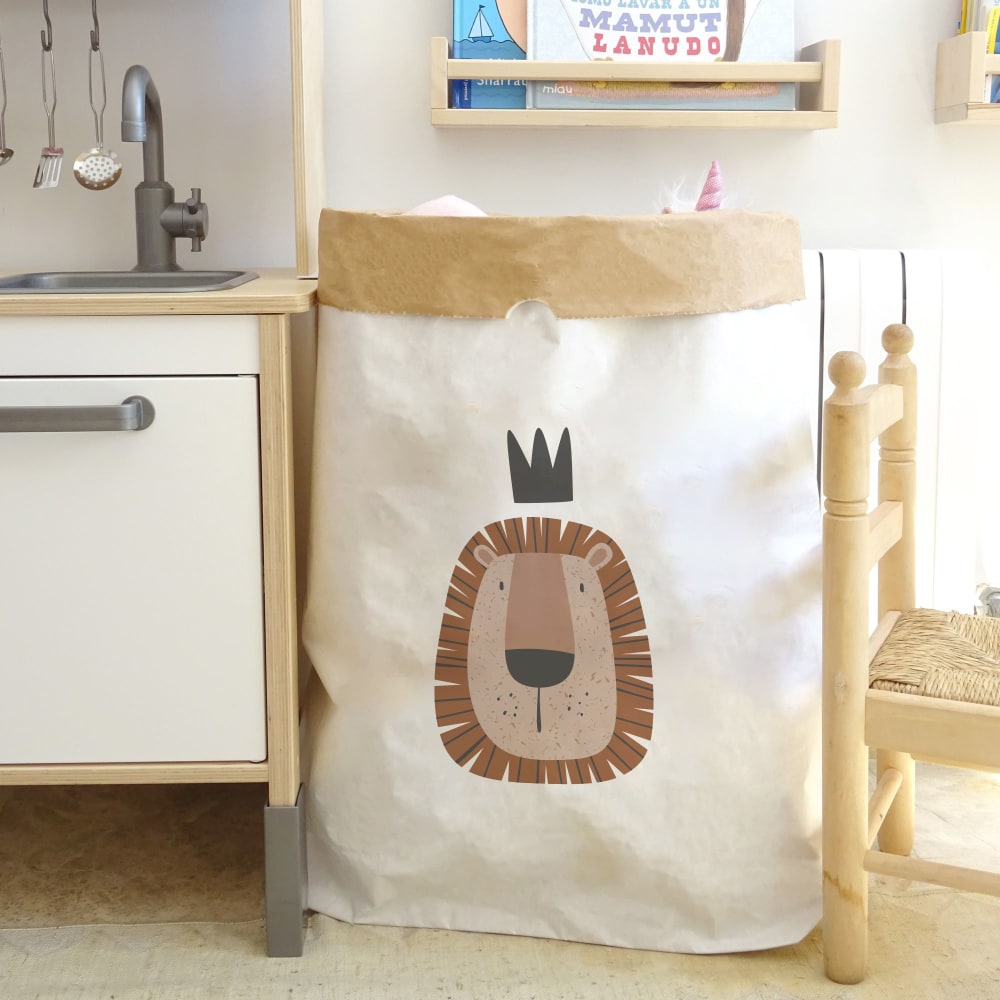Sac de rangement en papier brun lion blanc 60x70cm - Maisons du Monde