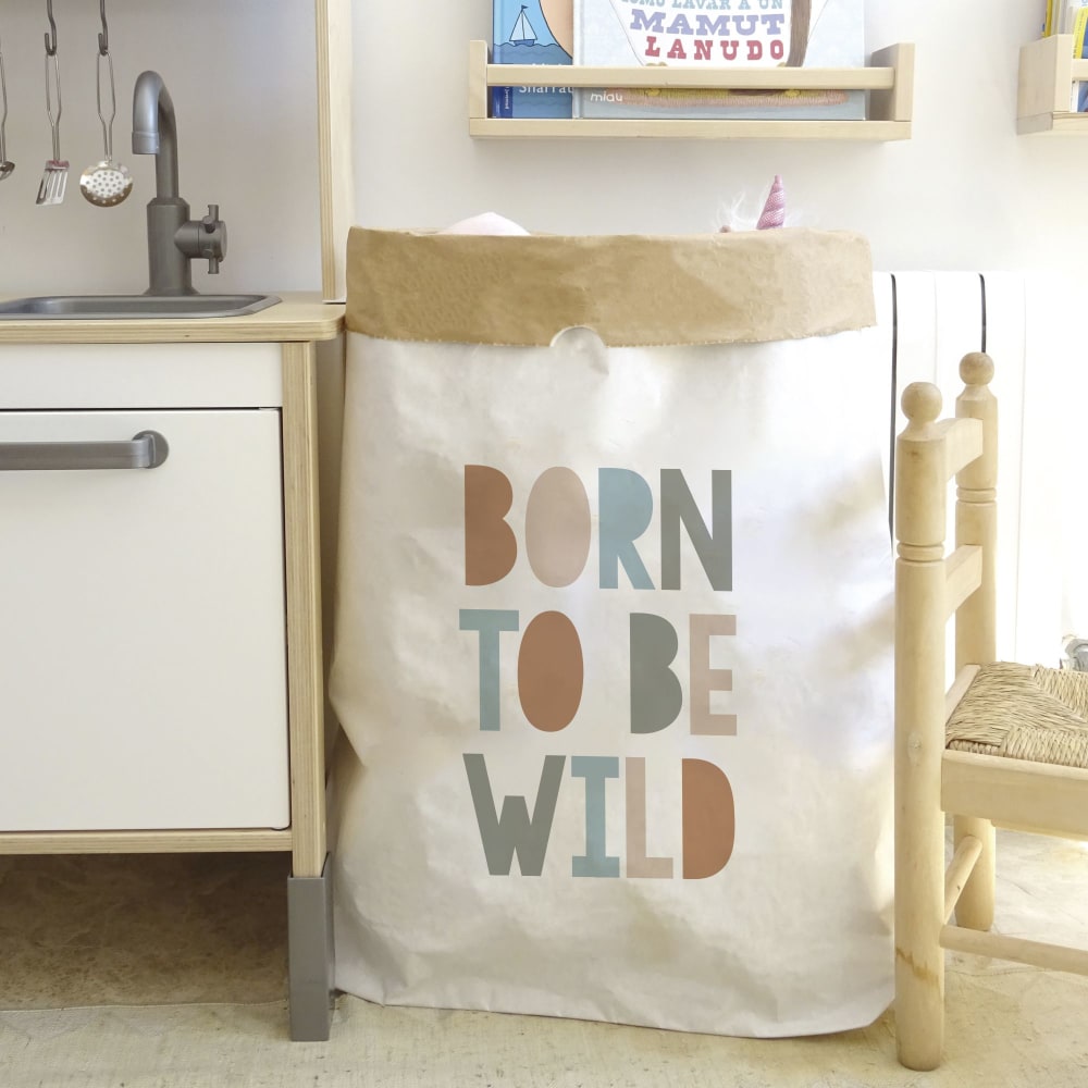 Sac de rangement en papier blanc born to be wild multicolore 60x70cm - Maisons du Monde