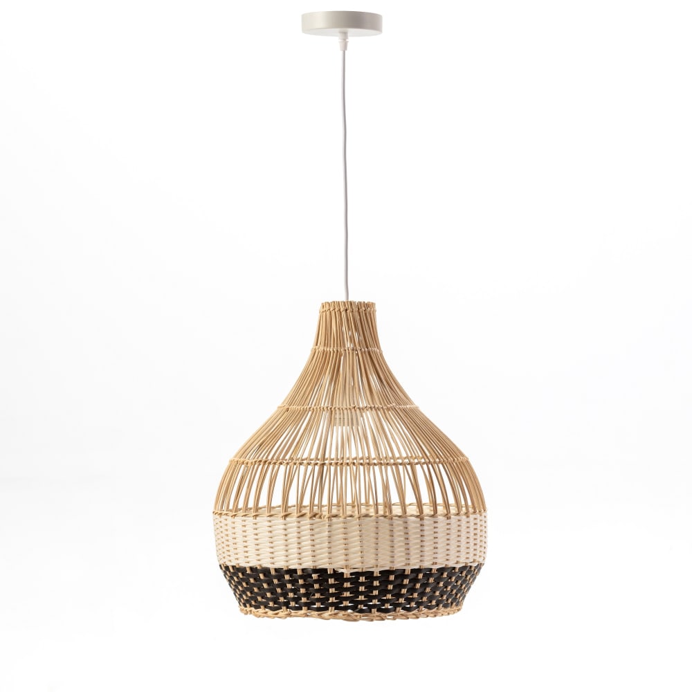 Lámpara techo mimbre natural, crema y negro estilo boho