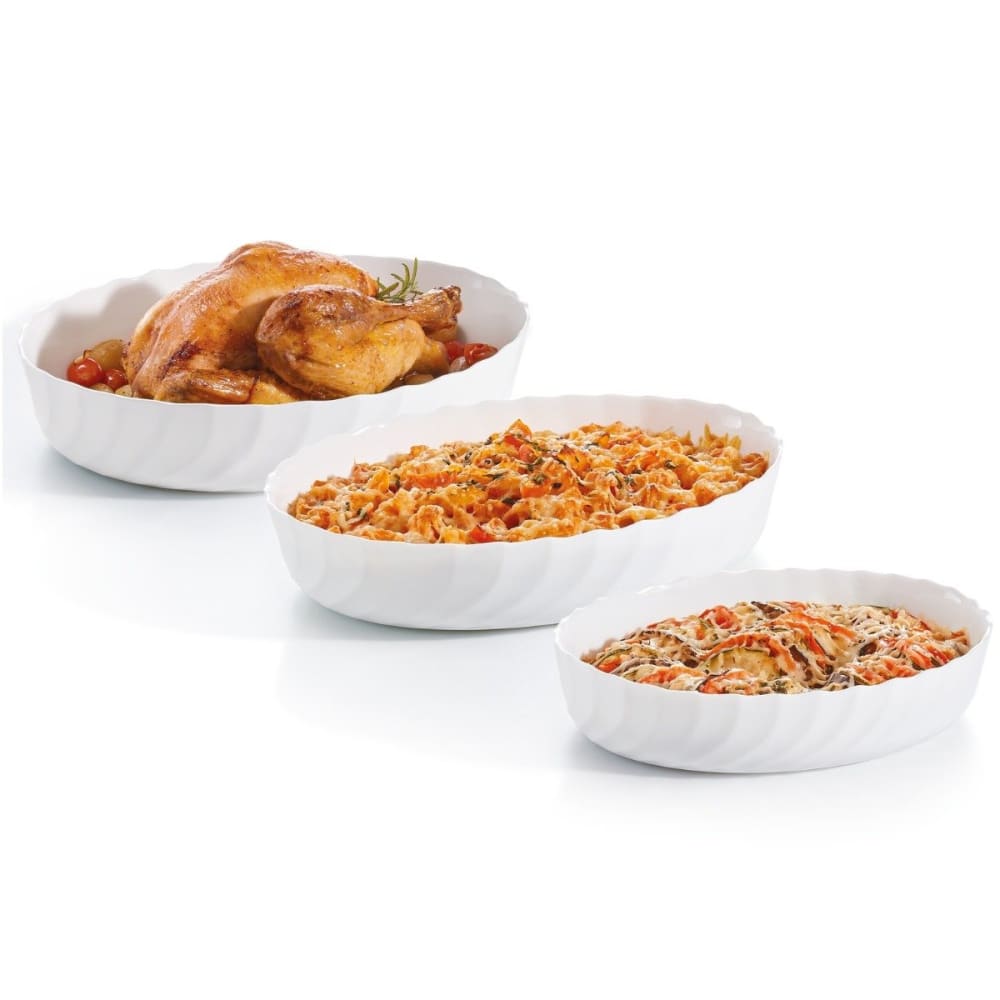 Luminarc Lot de 3 plats de cuisson ovales empilables Blanc Verre