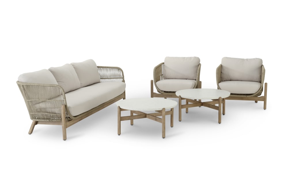 Salon de jardin 5 personnes 2 tables 80cm