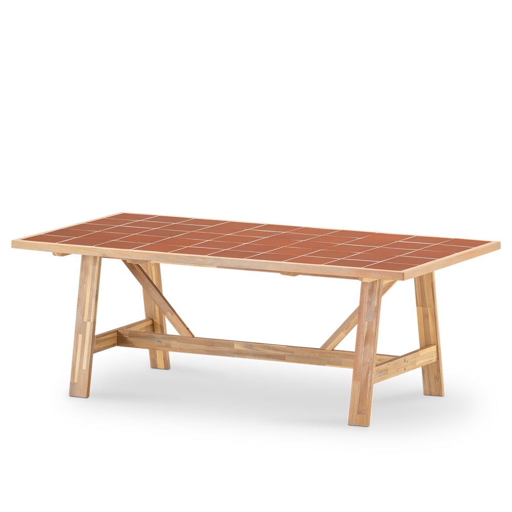 Table de jardin en céramique terre cuite et bois 205x105