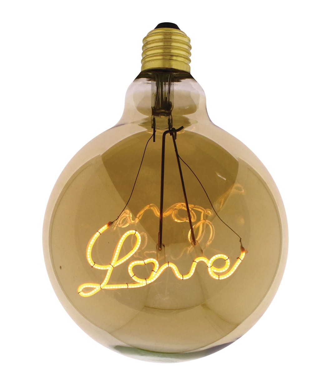 Bombilla LED vintage dorada con texto