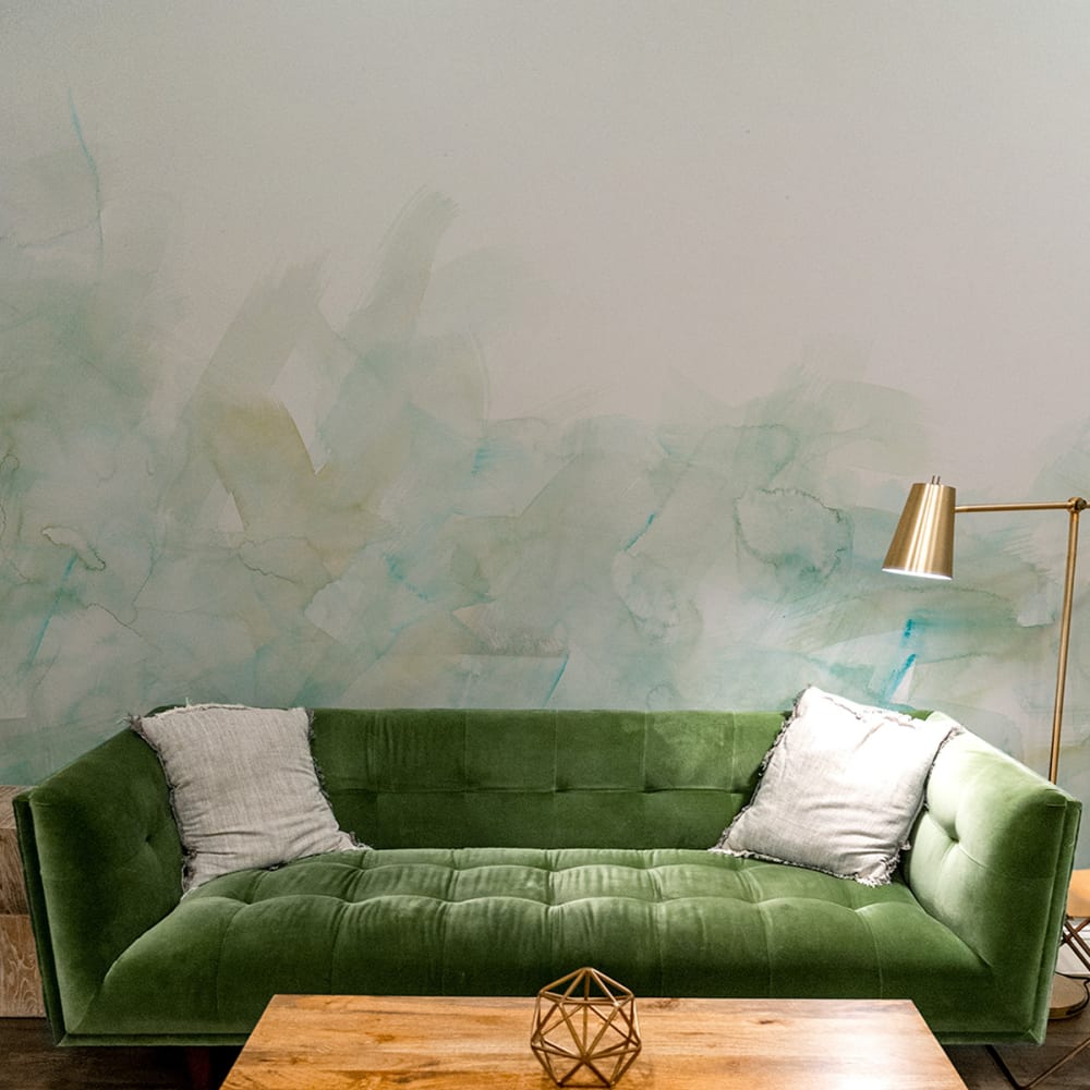 Acte Deco Panorama-Vliestapete abstraktes Aquarelldekor, 225 x 250cm style modern Grün Öko-Tex Zertifikat Papier