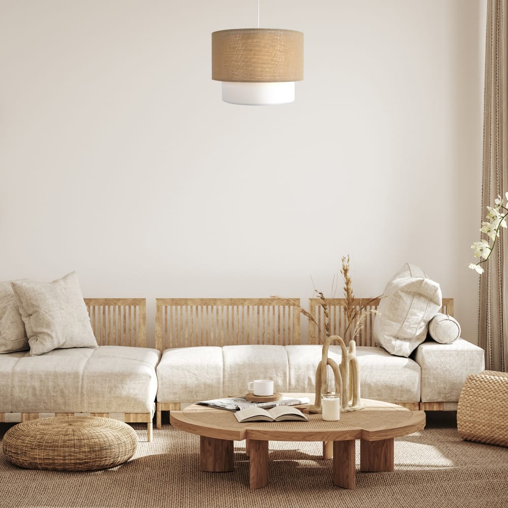 Pendelleuchte Rattan & Leinen Weiß D50cm - Maisons Du Monde